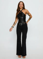 Treat You Better Ring Detail Faux Leather Top Black