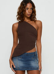 Dominikah One Shoulder Tie Top Chocolate