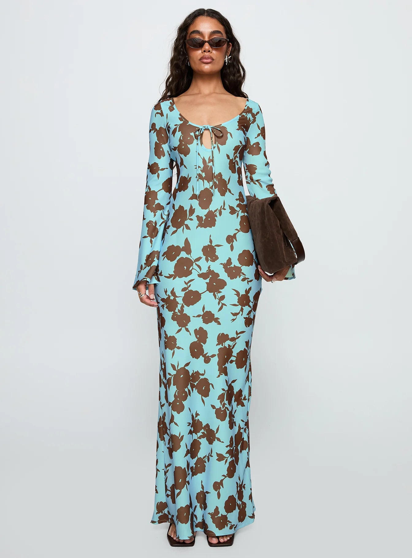 Elorie Long Sleeve Maxi Dress Blue / Brown