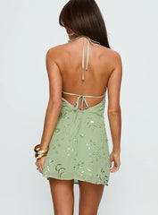 Evolet Embellished Halter Mini Dress Green
