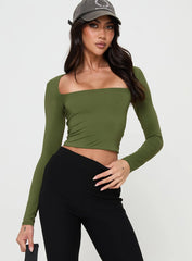 Back In Time Long Sleeve Top Olive