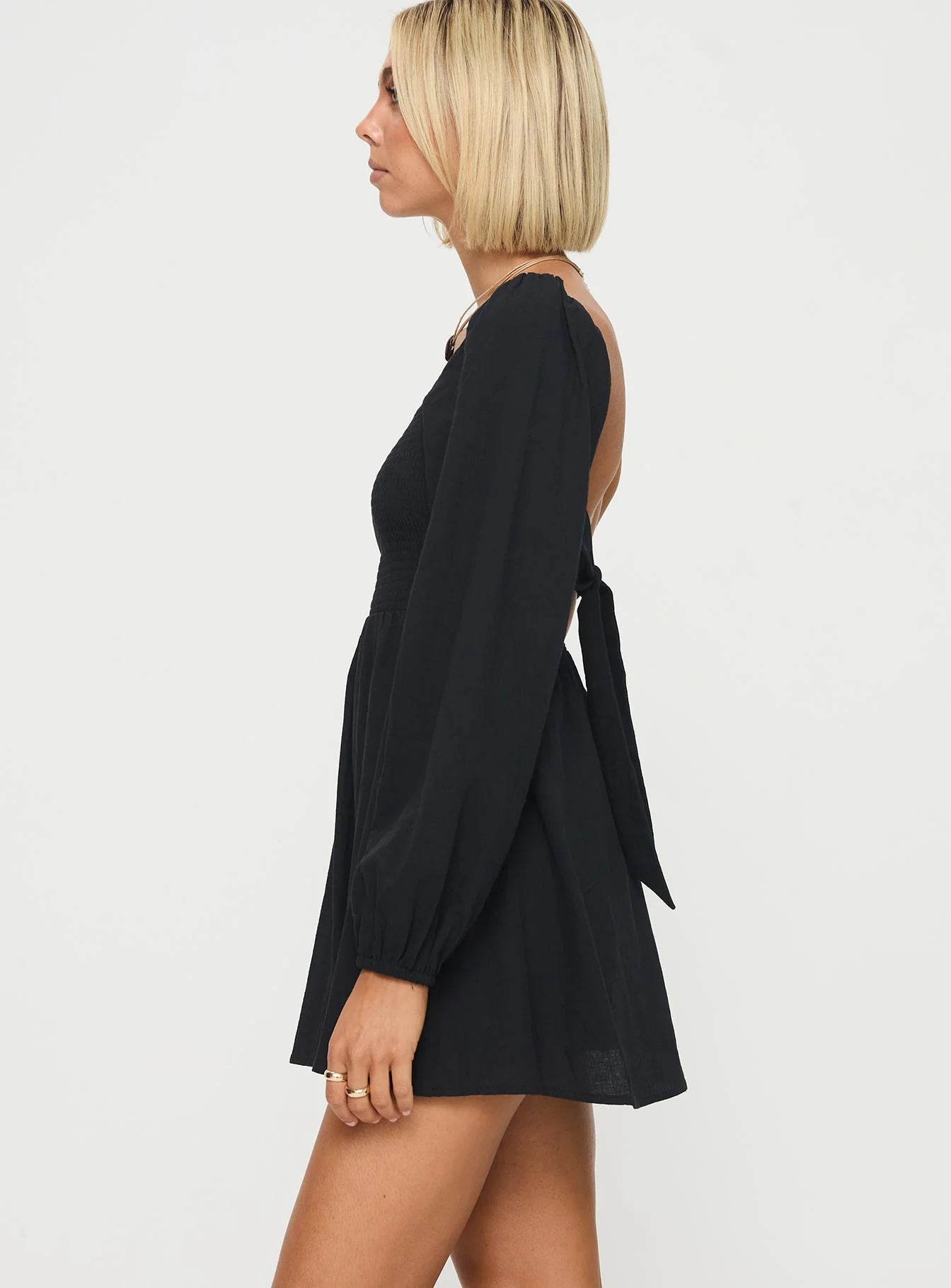 Summer Nights Long Sleeve Mini Dress Black