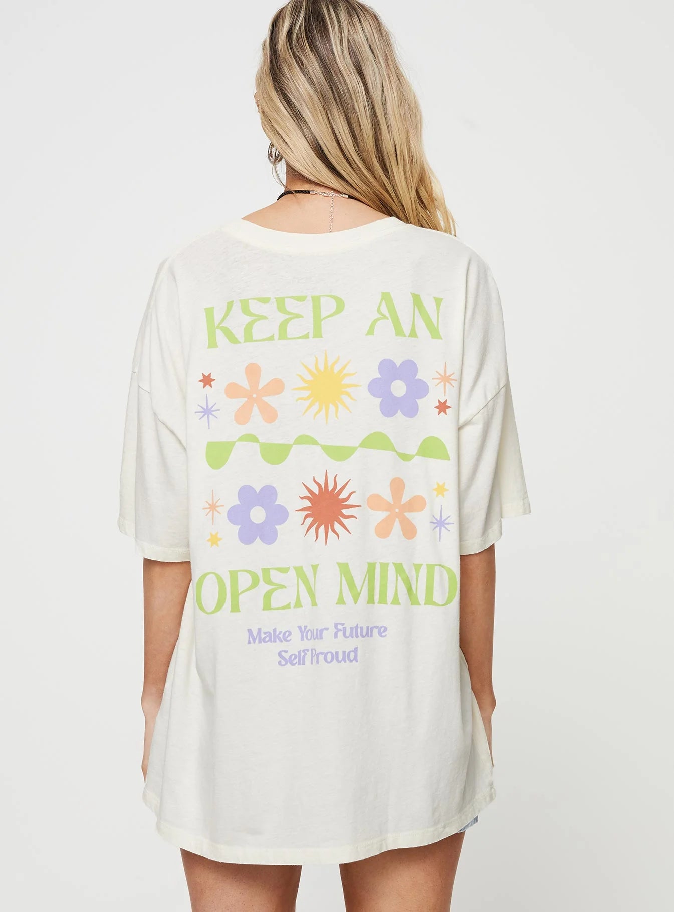 Keep An Open Mind Oversized Tee White