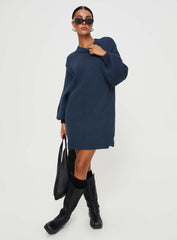 Harmony Balloon Sleeve Knit Mini Dress Navy