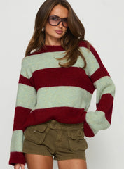Nesha Fluffy Knit Sweater Red / Blue Stripe