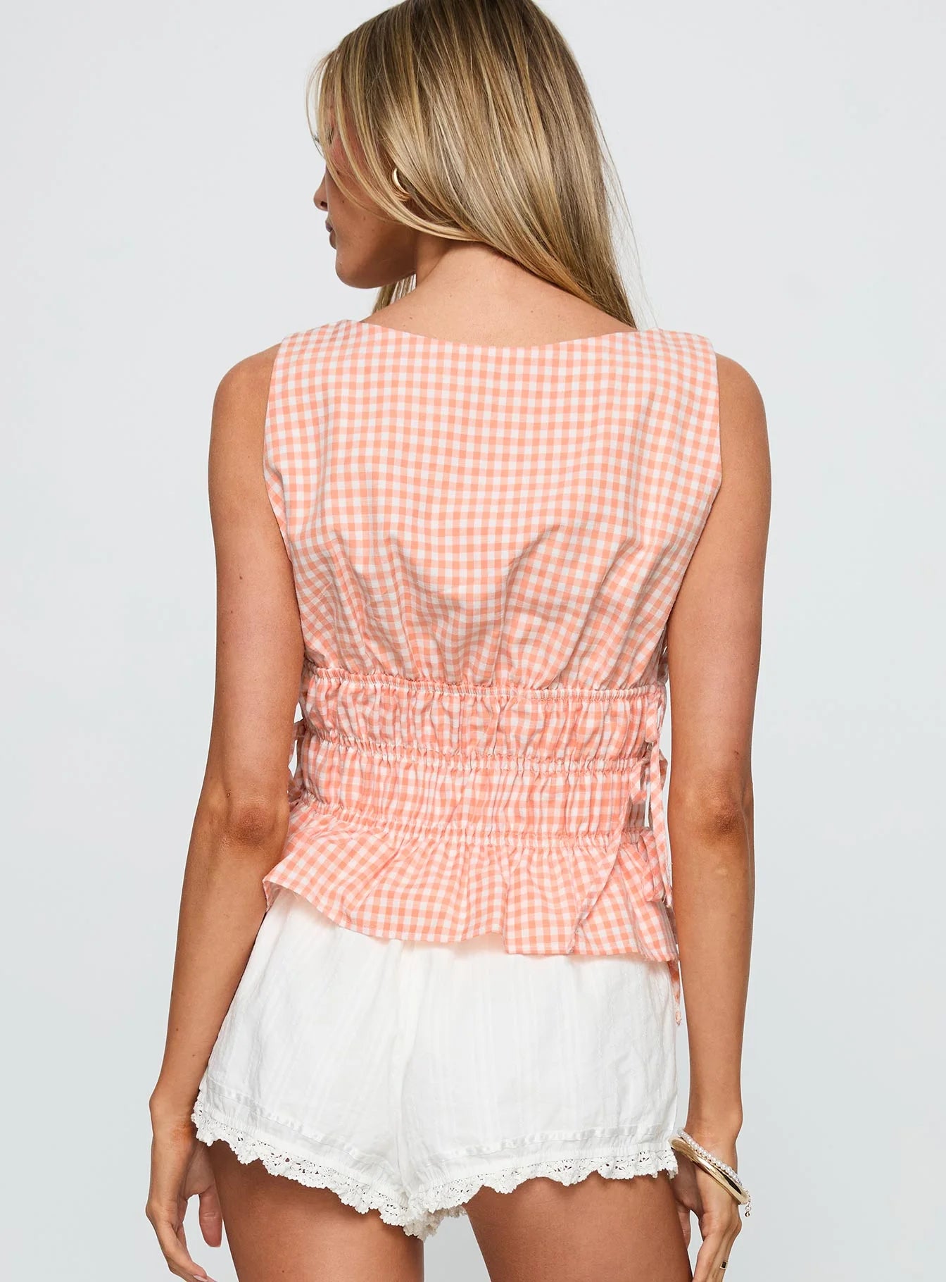 Antiqued Tie Side Top Orange Check