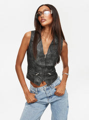 Zillman Faux Leather Vest Top Charcoal
