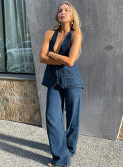 Top Model Low Rise Straight Leg Jeans Dark Denim