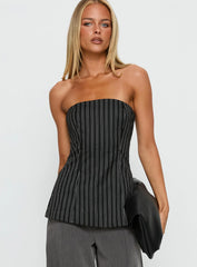 Maralyn Strapless Top Black Pinstripe