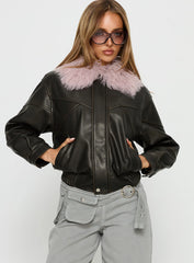 Brittanni Fluffy Collar Jacket Brown / Pink