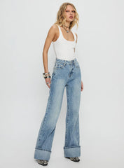 Florida Keys Mid Rise Straight Leg Cuffed Jeans Light Blue Wash