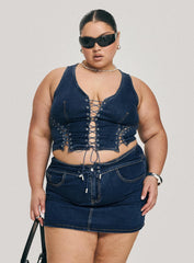 Popular Low Rise Mini Skirt Mid Blue Wash Curve