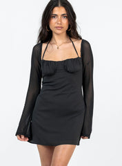 Dyer Sheer Sleeve Mini Dress Black Petite