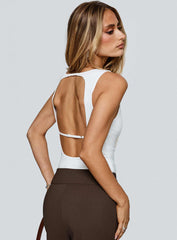 Midnight In Paris Backless Bodysuit White