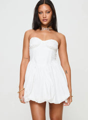 Zafira Frill Strapless Bubble Hem Mini Dress White