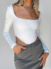 Kaeshia Rib Long Sleeve Bustier White