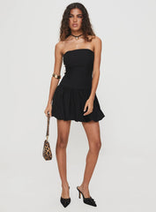 Nerine Bubble Hem Mini Dress Black