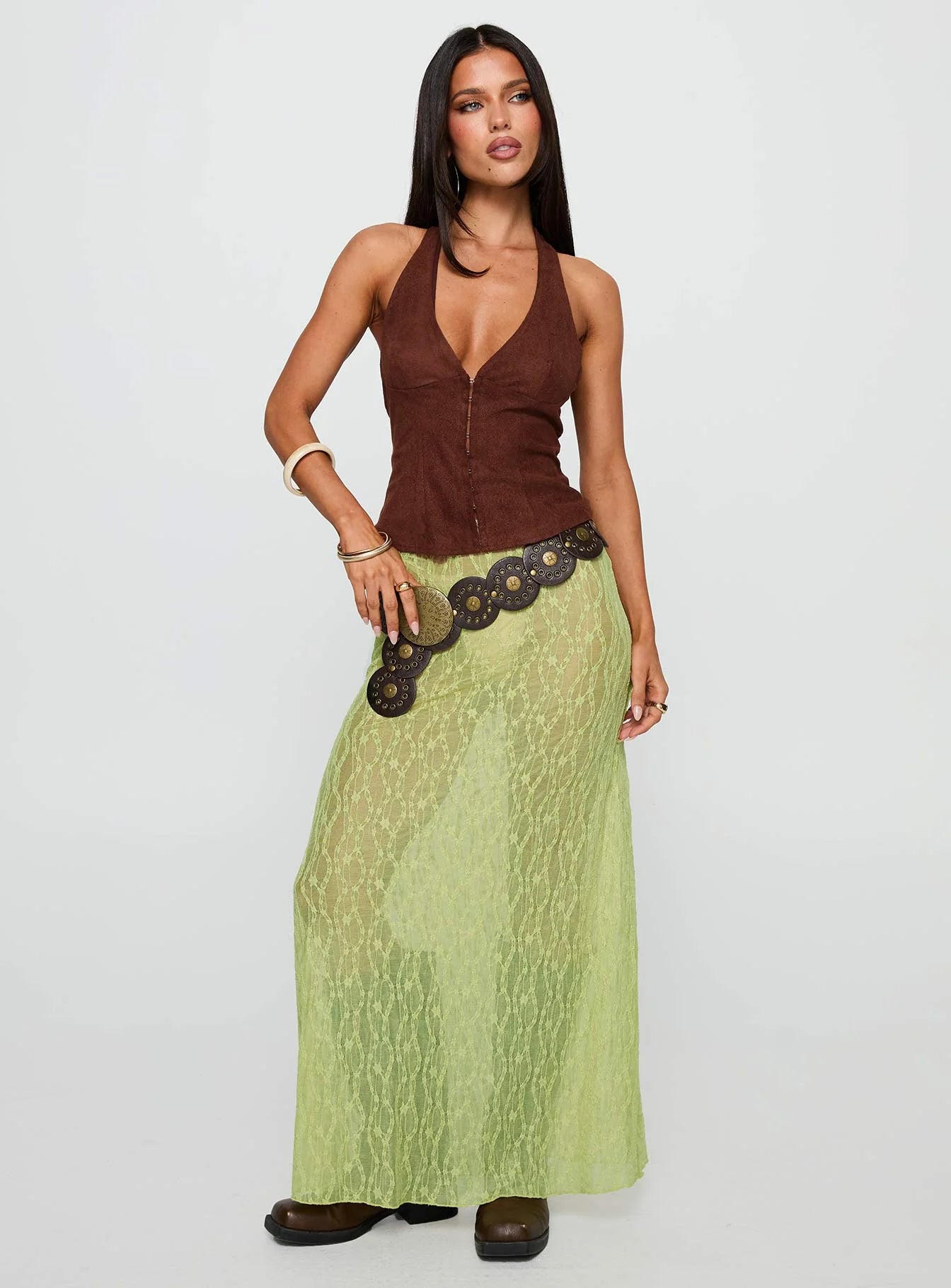 Movie Stars Faux Suede Halter Top Brown