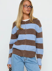Queena Zip Through Knit Sweater Blue Stripe