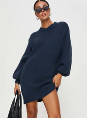 Harmony Balloon Sleeve Knit Mini Dress Navy