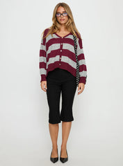 Devvon V Neck Knit Cardigan Red Stripe