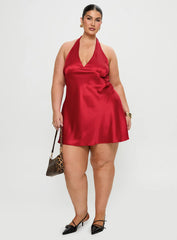 Pelagia Halter Scarf Tie Mini Dress Red Curve