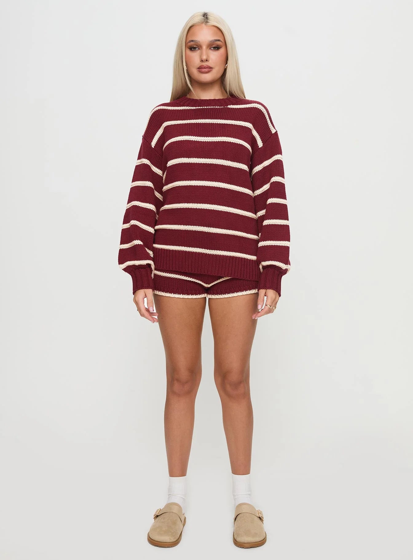 Read Your Mind Knit Short Maroon Stripe
