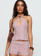 Electric Night Halter Tie Back Top Pink Stripe