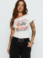 Corvette 1963 Off Shoulder Graphic Top White