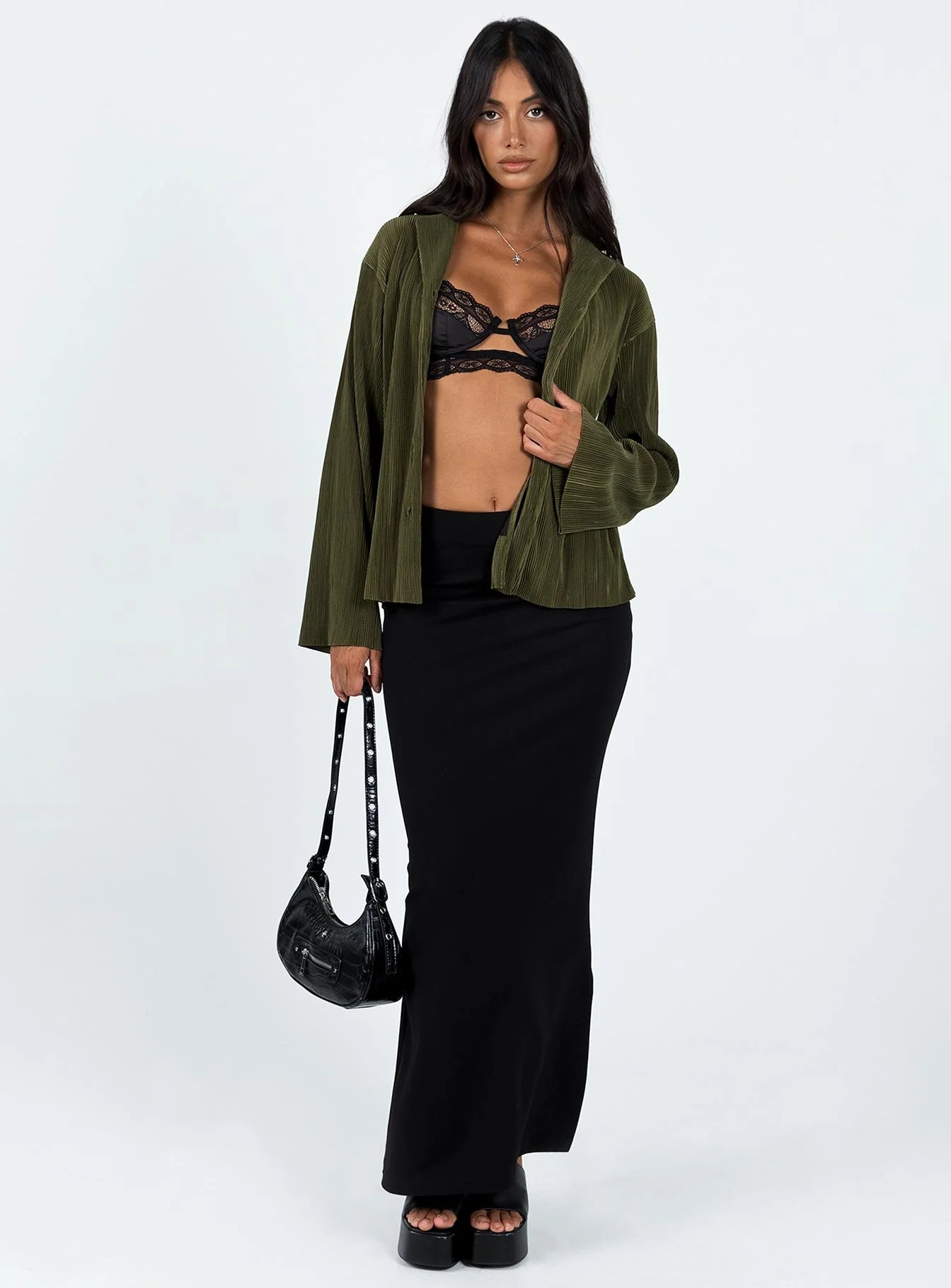 Louie Pleated Shirt Olive