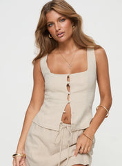 Zenda Linen Blend Top Beige