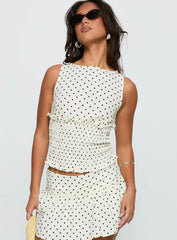 Roxee Ruched Linen Blend Top Cream Polka