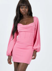 Lillie Long Sleeve Mini Dress Bright Pink
