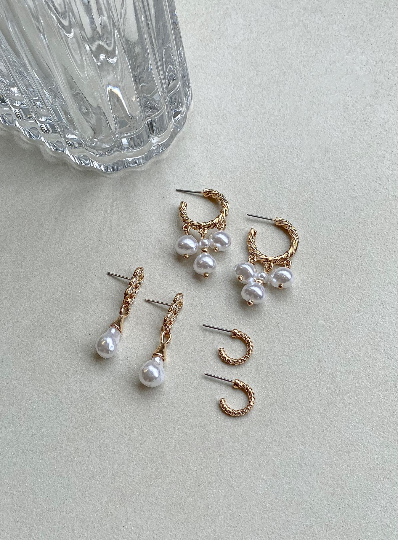 Pennard Pearl Earring Pack Gold / White