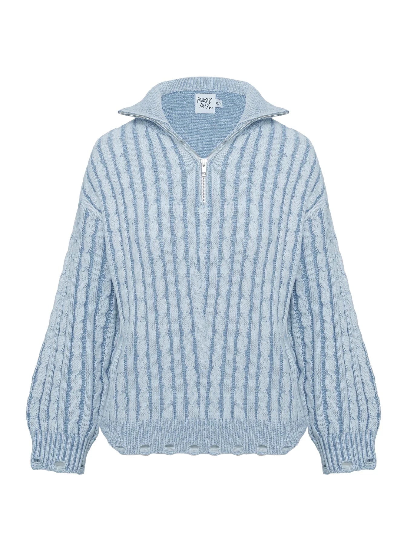 Told The Truth Quarter Zip Knit Sweater Blue