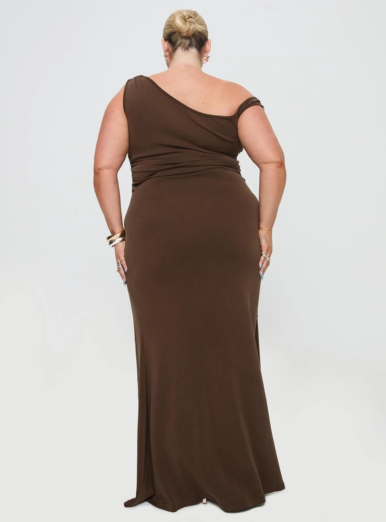 Rios One Shoulder Maxi Dress Brown Curve