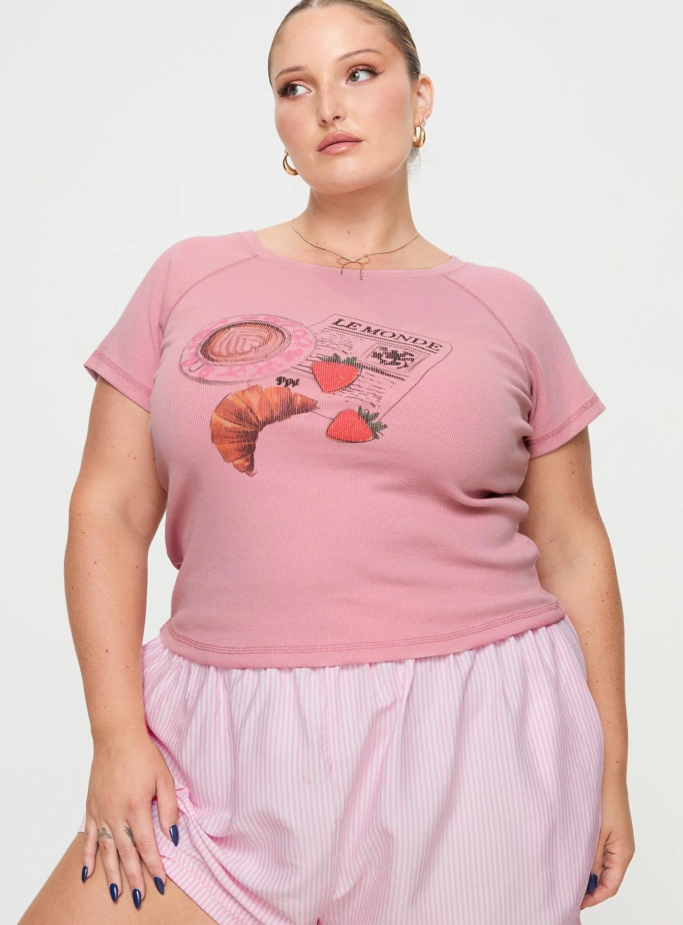 Breakfast Buffet Sleep Tee Pink Curve