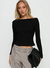 Tashana Long Sleeve Boat Neck Top Black