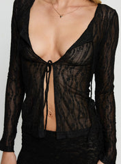 Open Your Heart Tie Detail Long Sleeve Top Black