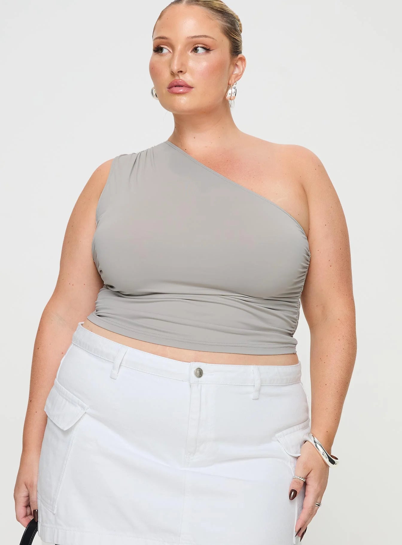 Annem One Shoulder Top Grey Curve