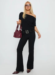 Kortnee Eyelet Detail Flare Leg Pants Black