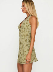 Mysterie Halter Mini Dress Green / Floral