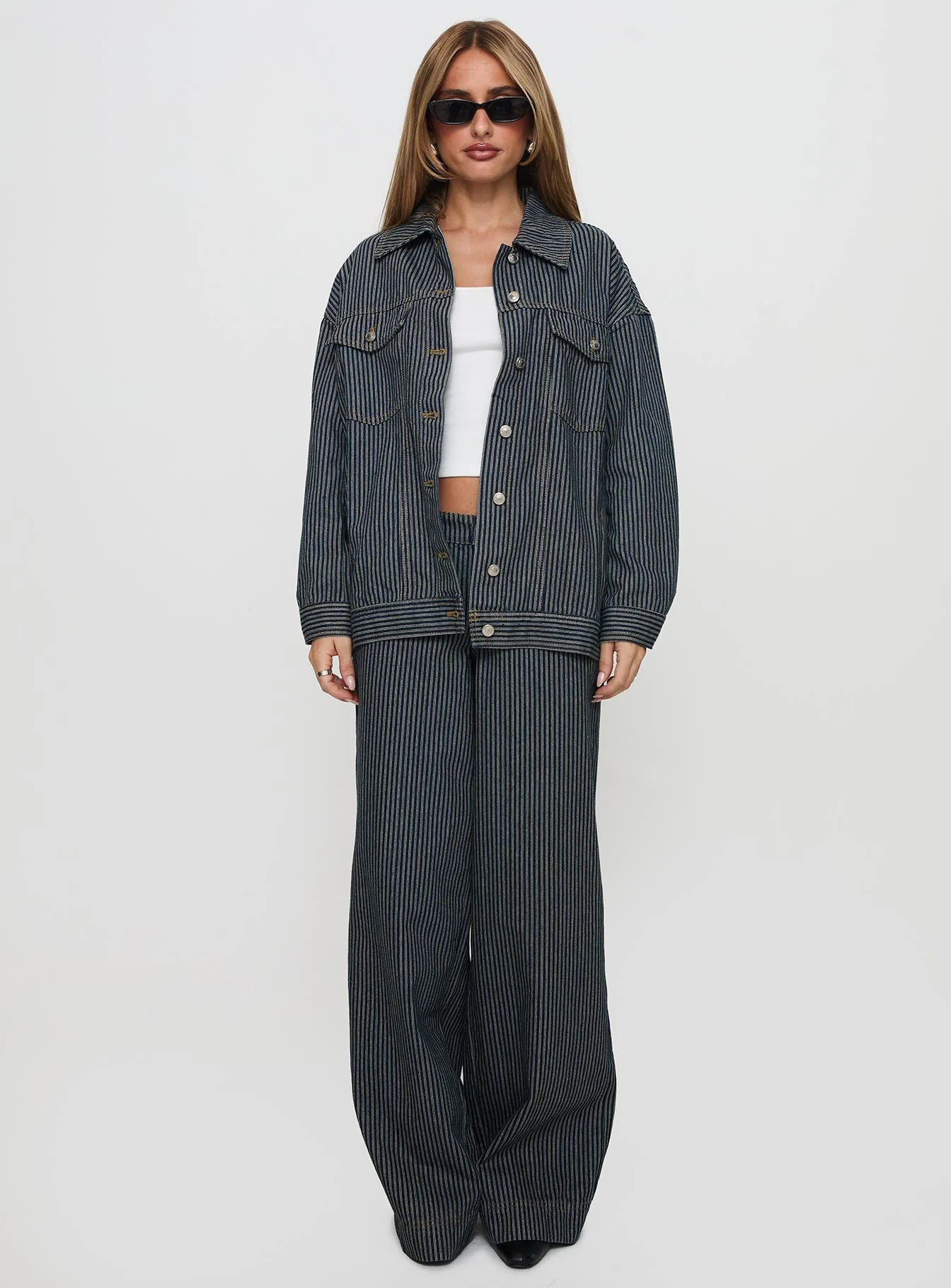 Actually Invested Low Rise Pants Denim Stripe