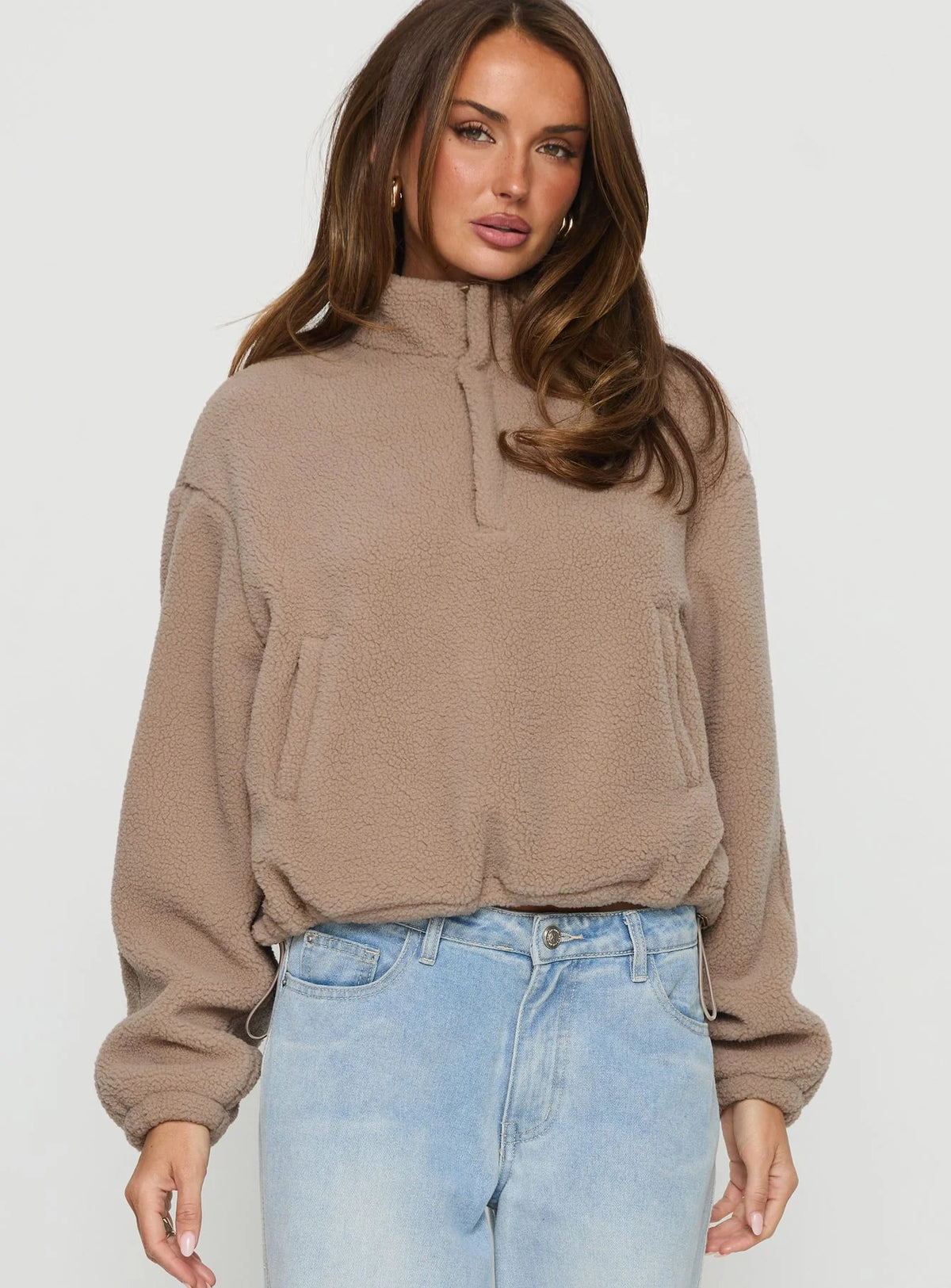 Icy Days Fleece Quarter Zip Jumper Light Brown