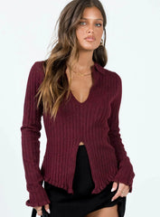 Lahey Long Sleeve Polo Knit Top Maroon