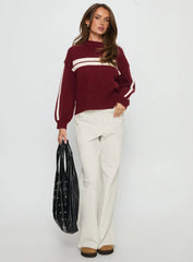 Catherin Crew Neck Knit Sweater Red / White