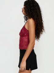 Halima Bead Detail Cami Top Red