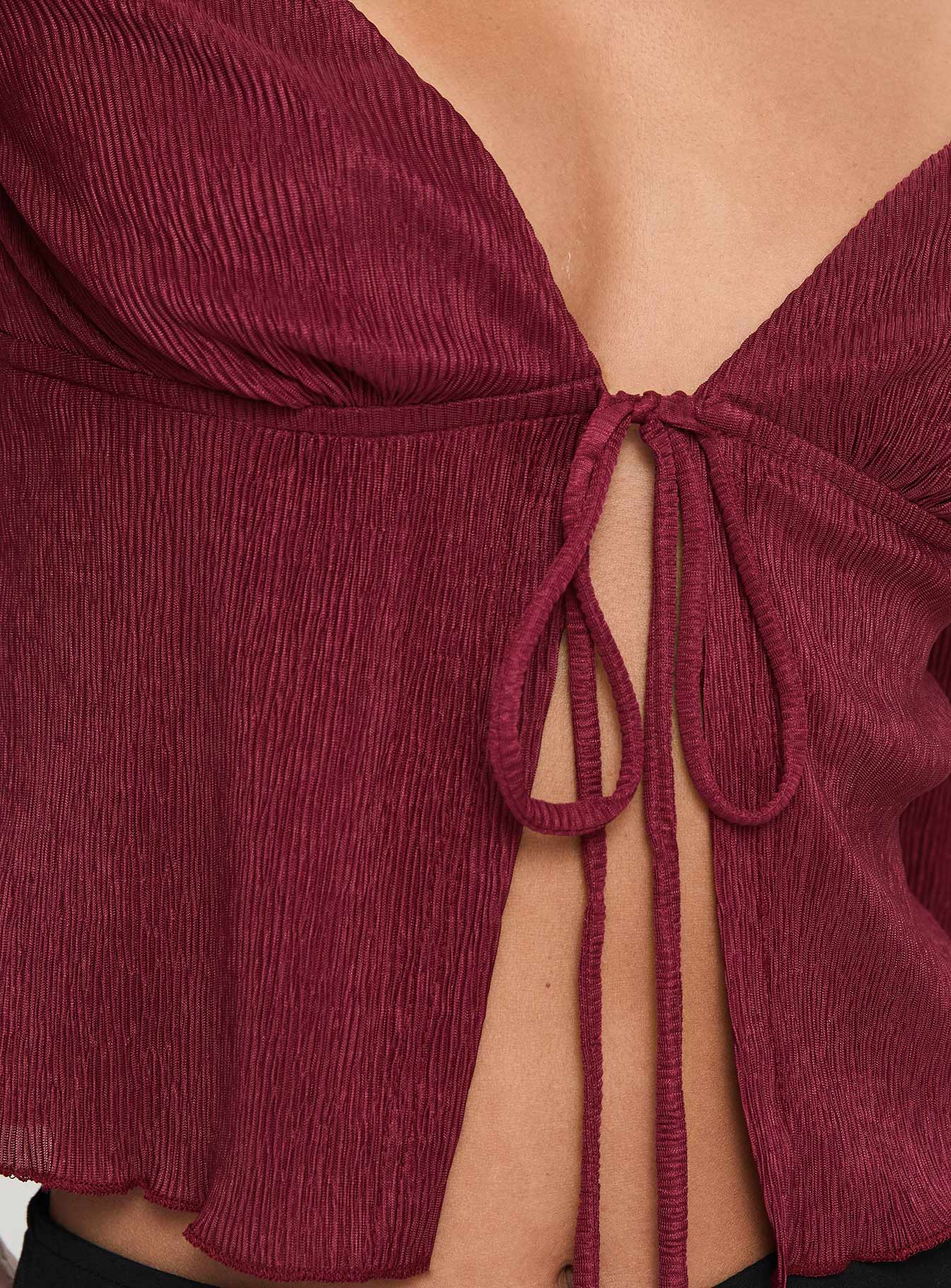Chantria Long Sleeve Halter Top Burgundy