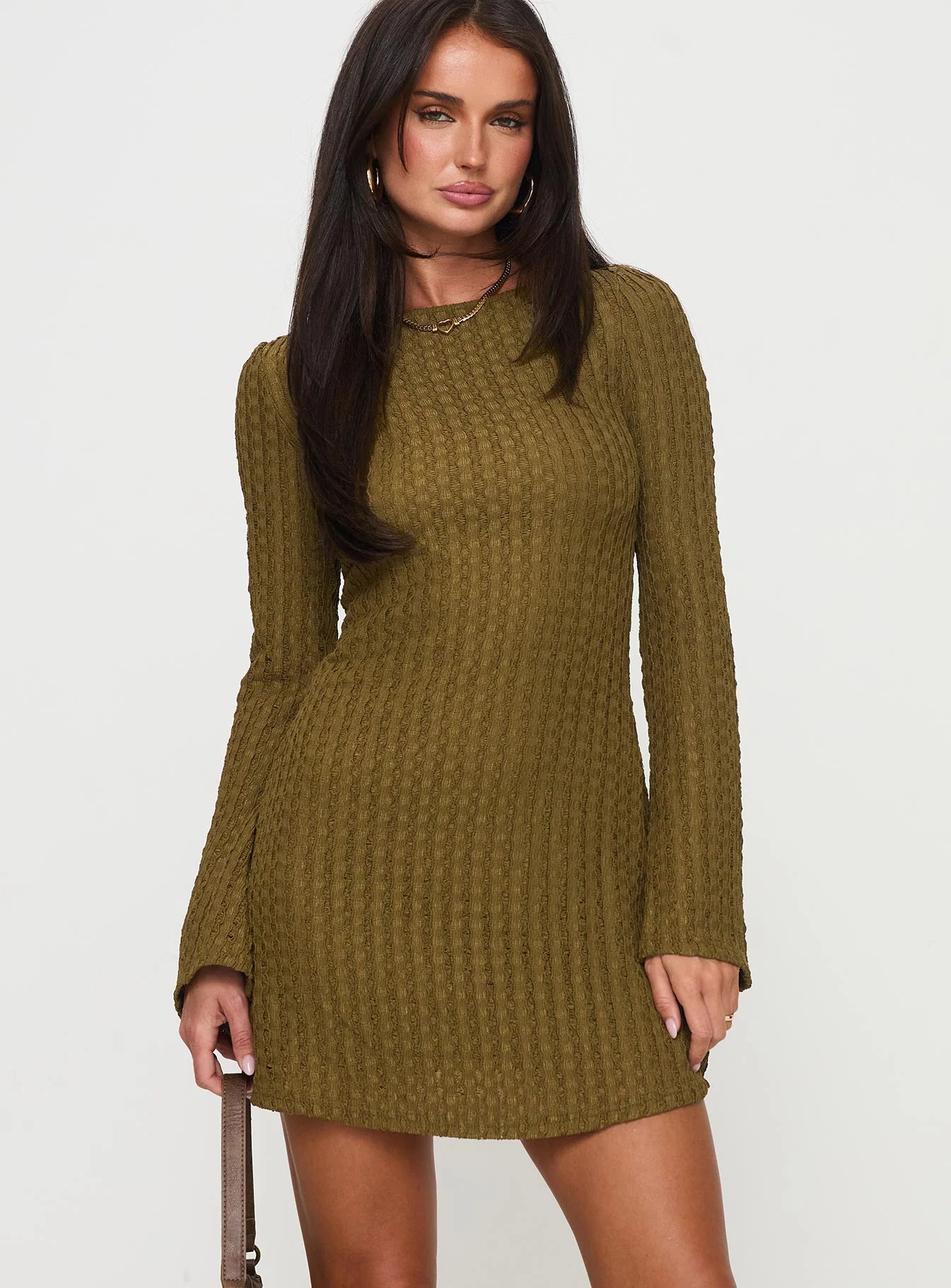 Lukea Long Sleeve Ribbed Mini Dress Olive