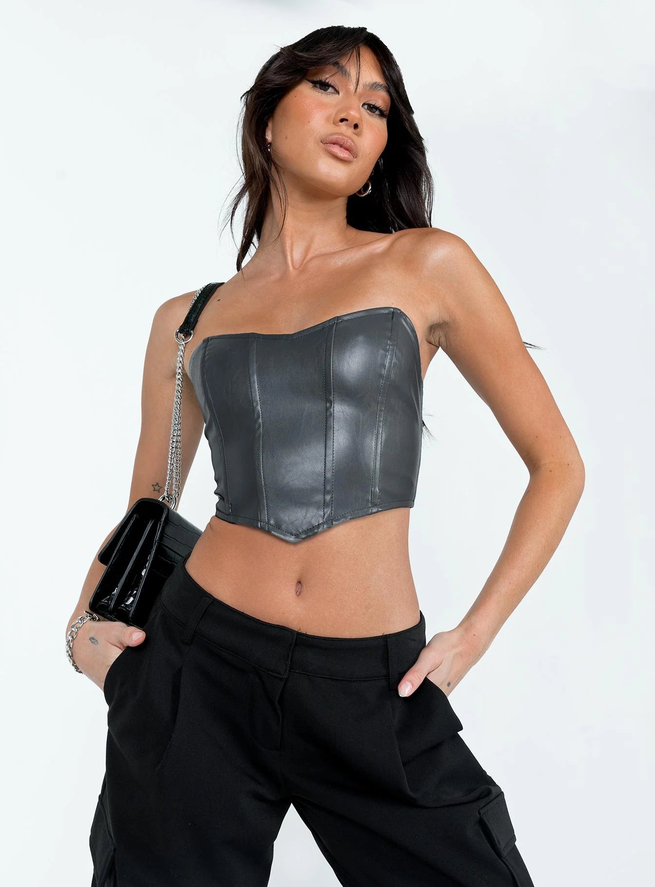 Jessica PU Bustier Grey